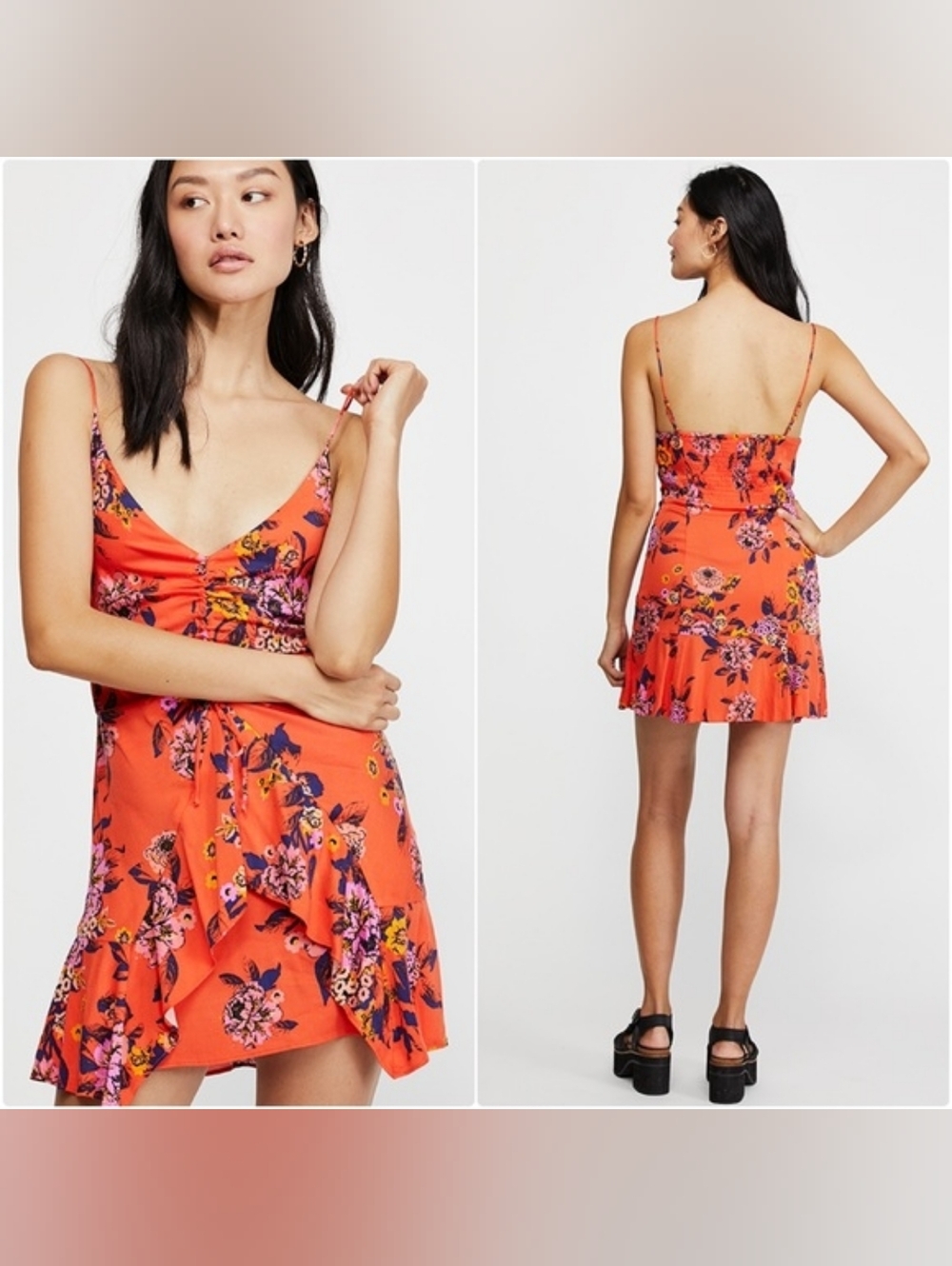Free People Happy Heart floral ruched mini dress